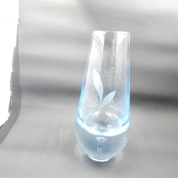 Randsfjord Handblown Glass Etched Bluebell Crystal Vase Controlled Bubble Base - Picture 9 of 12